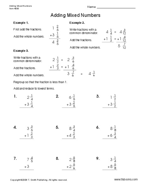 Adding Mixed Numbers Worksheet