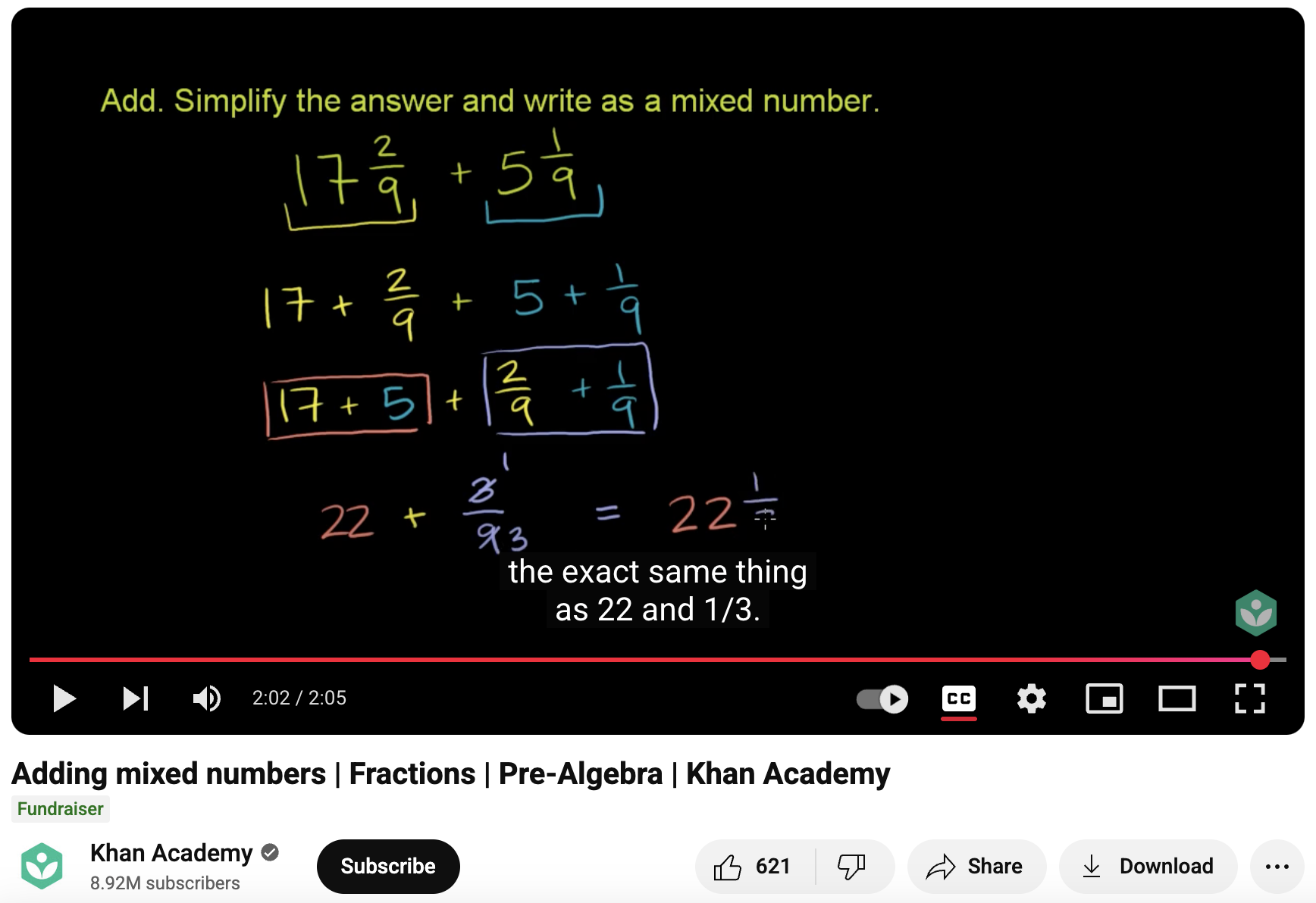 Adding Mixed Numbers, Fractions, Pre-Algebra Instructional Video