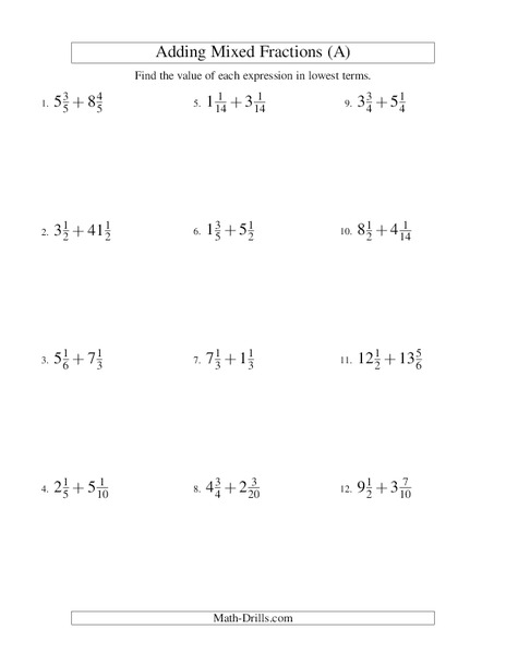 Adding Mixed Numbers (1) Worksheet