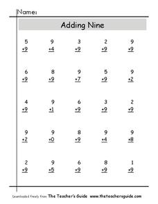 Adding Nine Worksheet