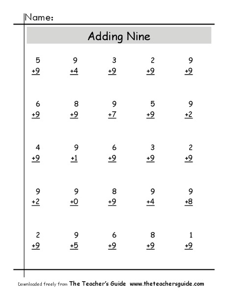 Adding Nine Worksheet