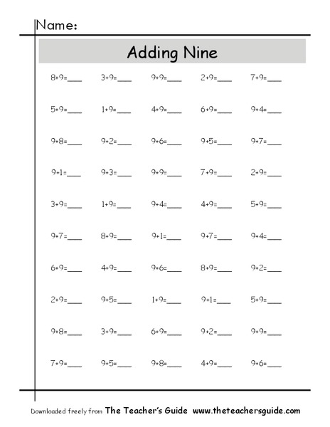Adding Nine Worksheet