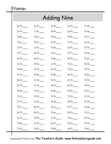 Adding Nine Worksheet