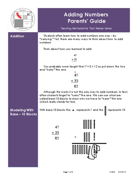 Adding Numbers Handout
