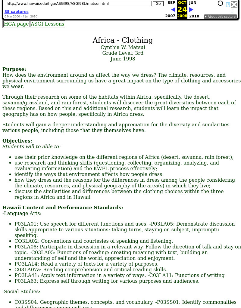 Africa - Clothing Lesson Plan