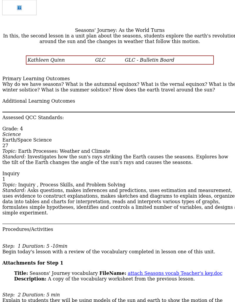 Seasons' Journey: As the World Turns Lesson Plan