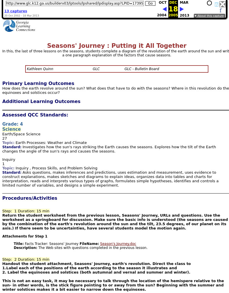 Seasons' Journey : Putting it All Together Lesson Plan