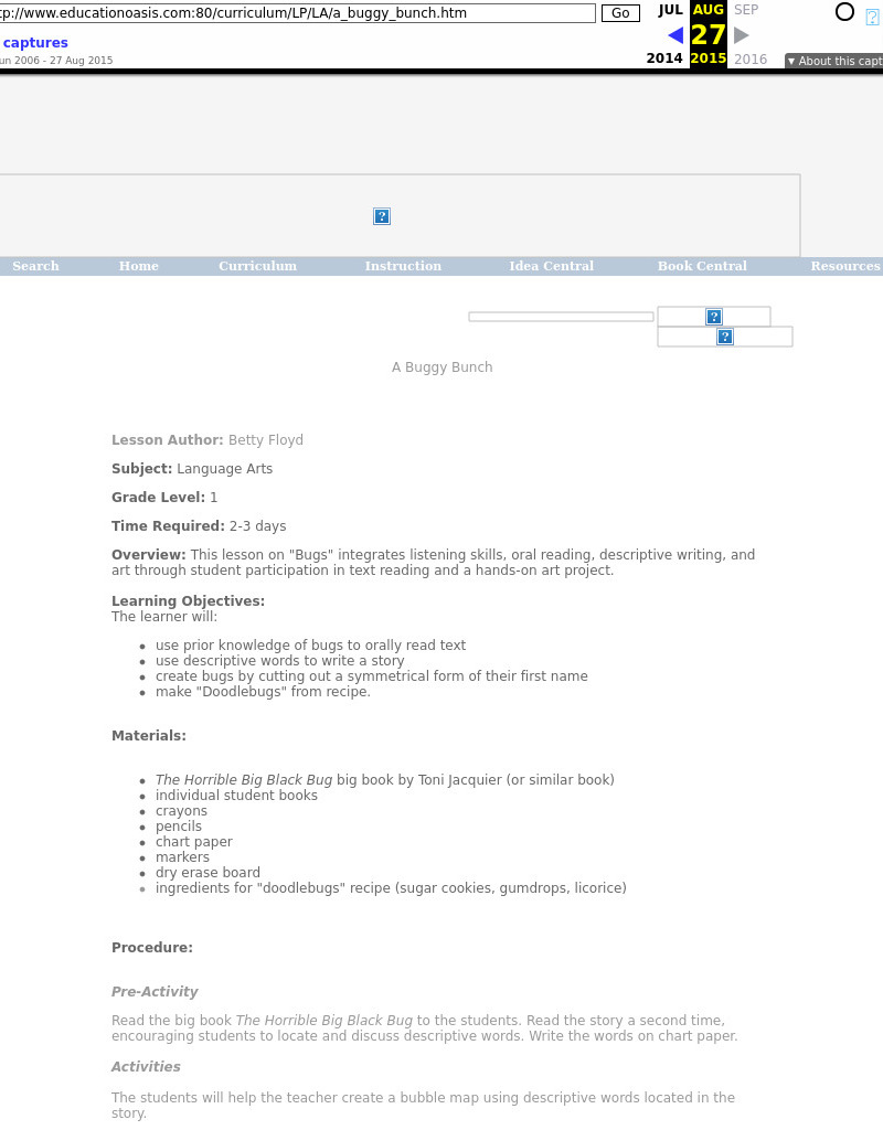 A Buggy Bunch Lesson Plan