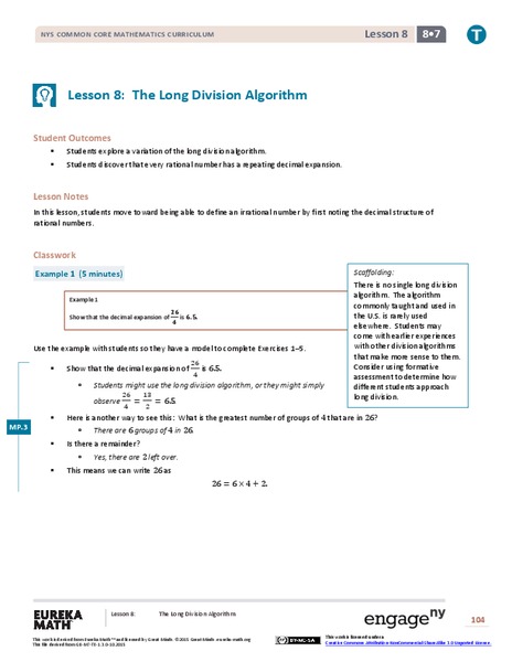 The Long Division Algorithm Lesson Plan