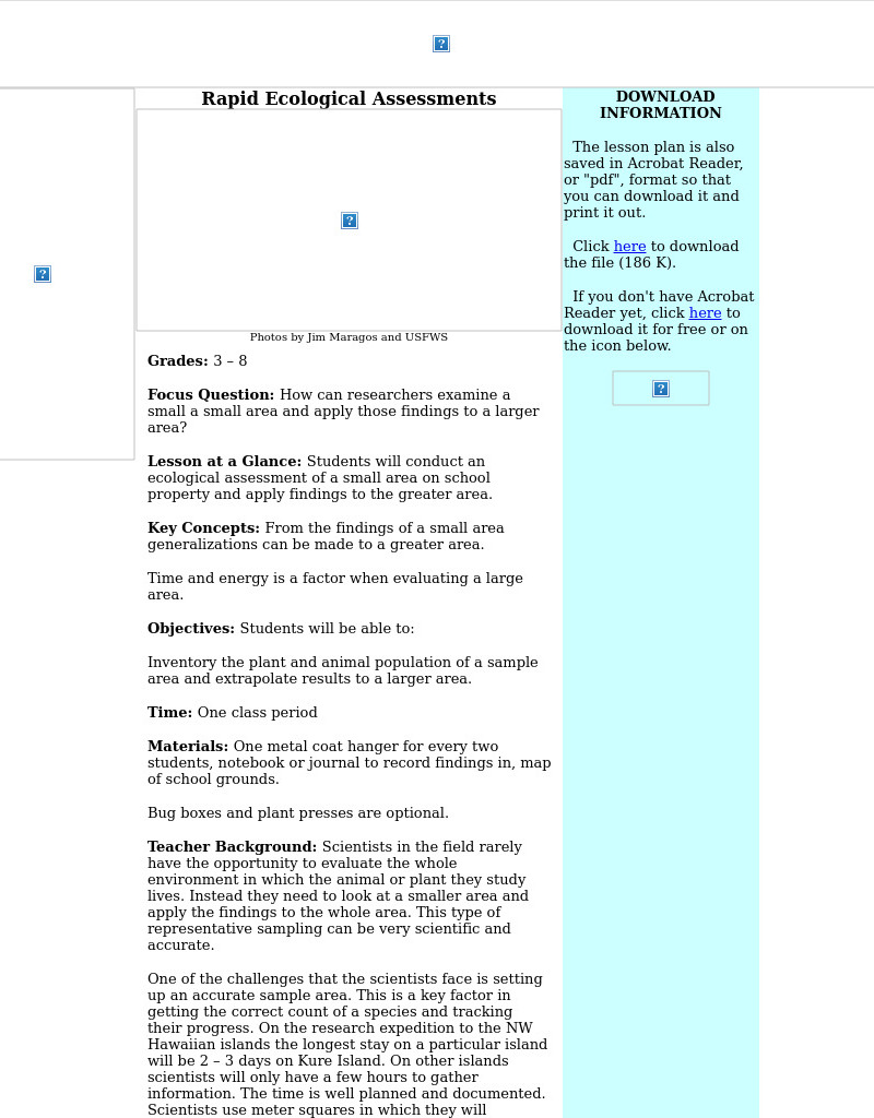 Rapid Ecological Assessments Lesson Plan