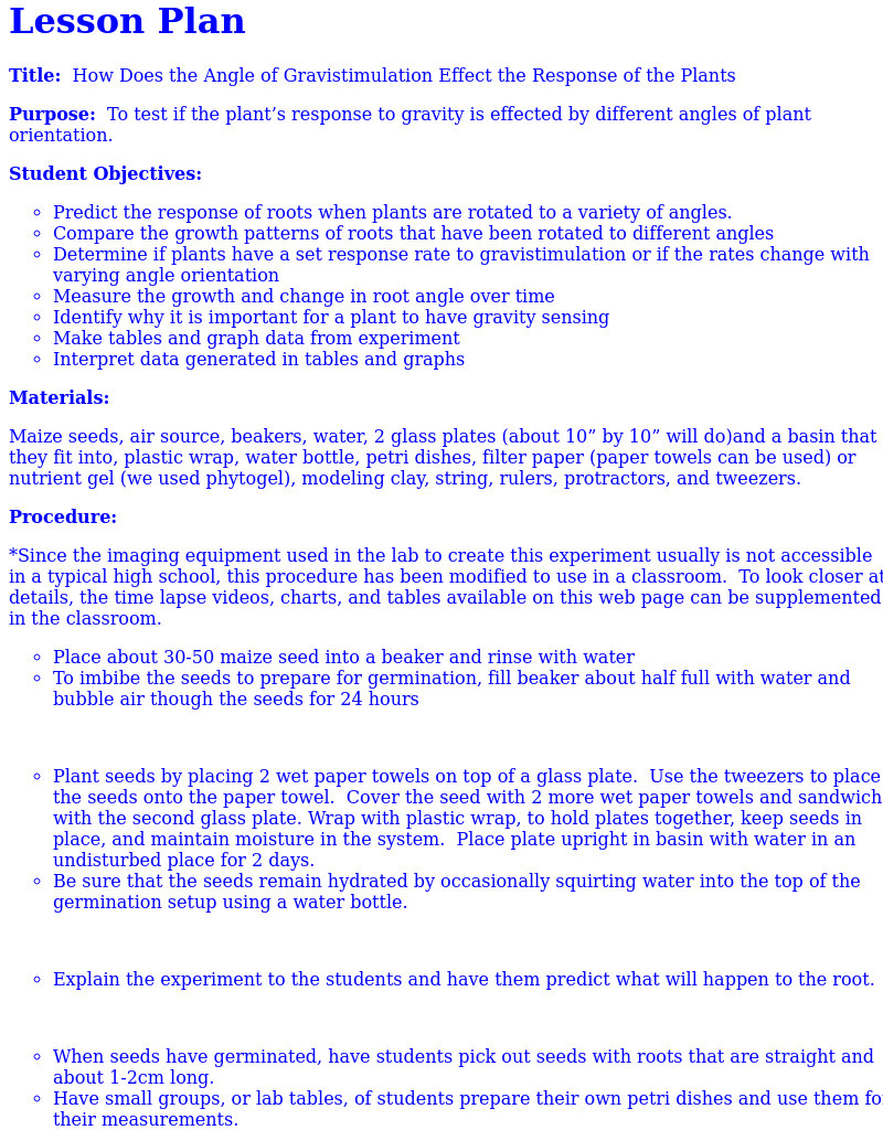 Measuring the Effects of Gravistimulation on Plants Lesson Plan