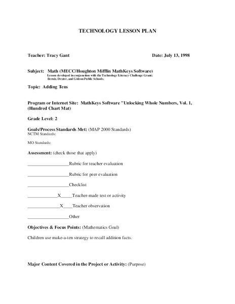 Adding Tens Lesson Plan