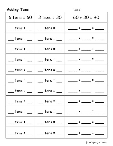 Adding Tens Worksheet