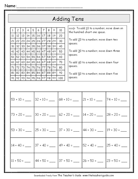 Adding Tens Worksheet