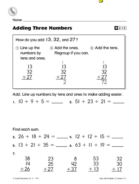 Adding Three Numbers Worksheet