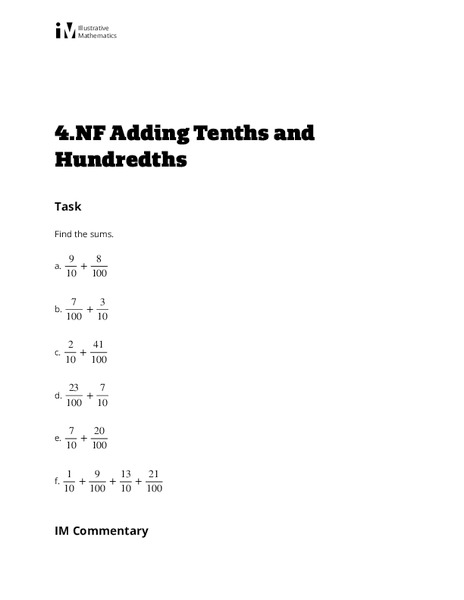 Adding Tenths and Hundredths Lesson Plan