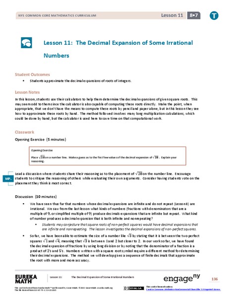 The Decimal Expansion of Some Irrational Numbers Lesson Plan