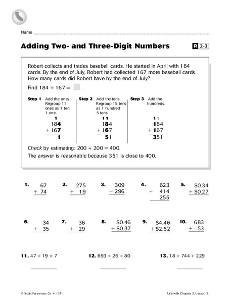 Adding Two- and Three-Digit Numbers Worksheet