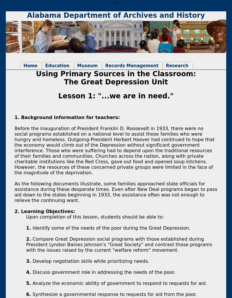 Lesson 1: "...we are in need." Lesson Plan