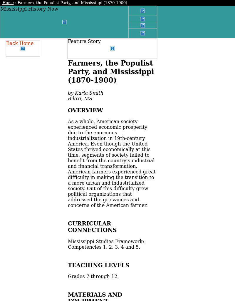 Farmers, the Populist Party, and Mississippi (1870-1900) Lesson Plan