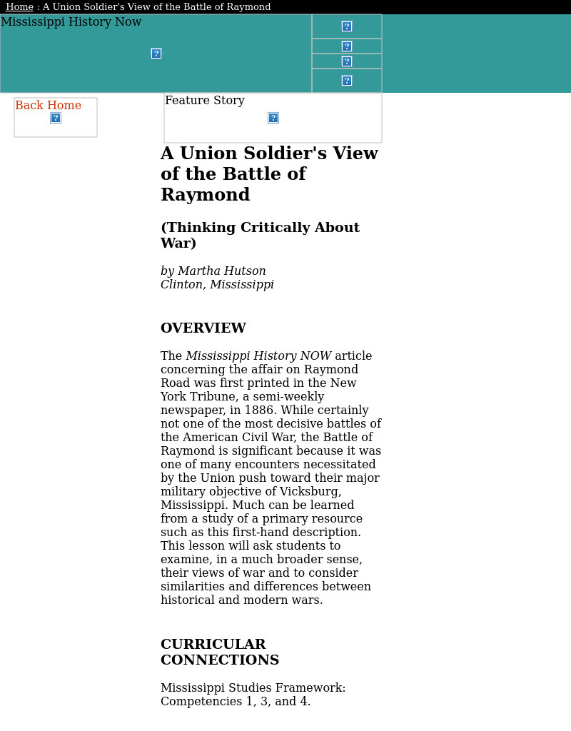 A Union Soldier's View of the Battle of Raymond Lesson Plan