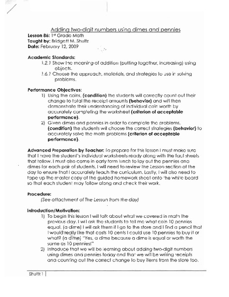 Adding Two-digit Numbers Using Dimes and Pennies Lesson Plan