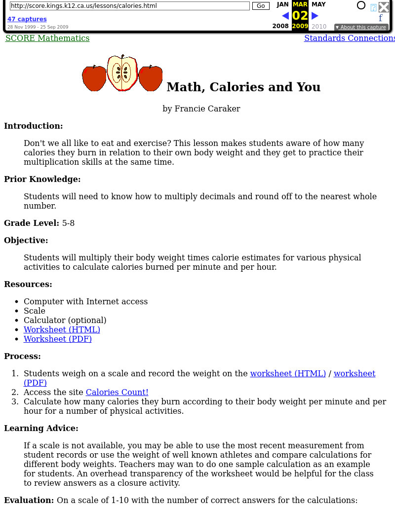 Math, Calories and You Lesson Plan
