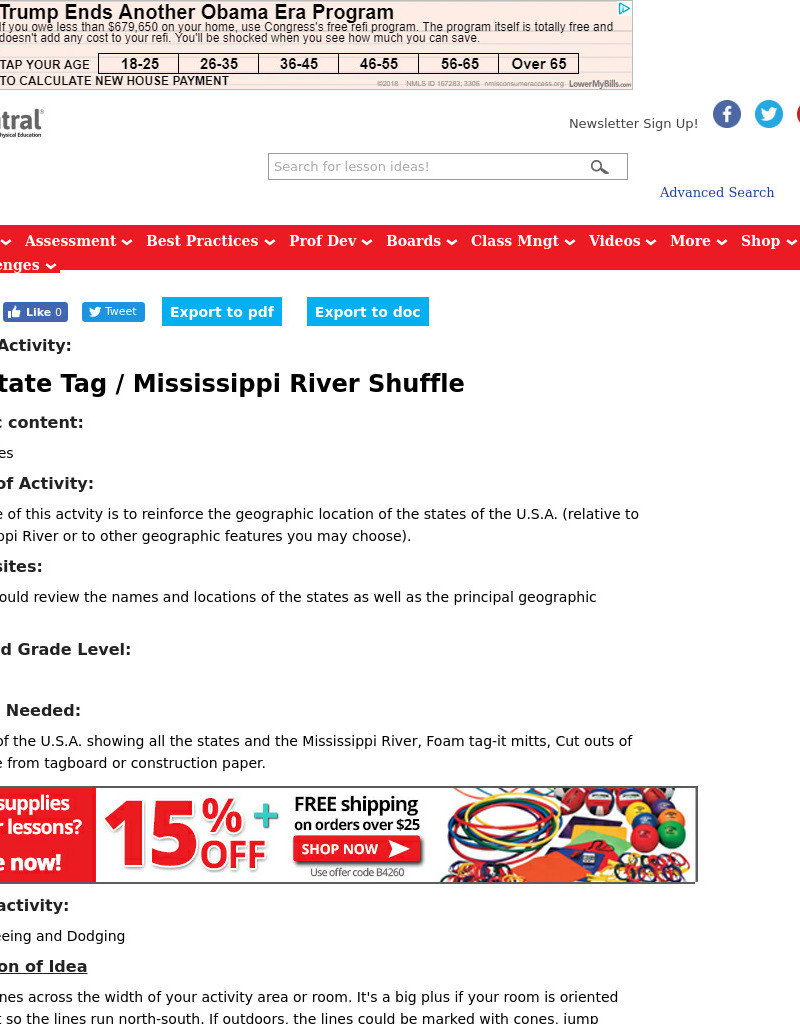 USA State Tag / Mississippi River Shuffle Lesson Plan