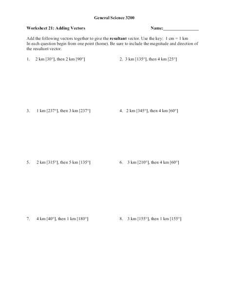 Adding Vectors Worksheet