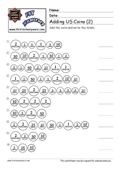 Adding US Coins Worksheet