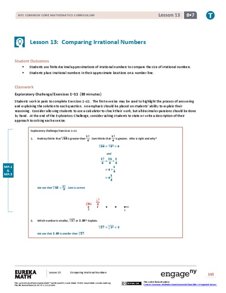 Comparing Irrational Numbers Lesson Plan