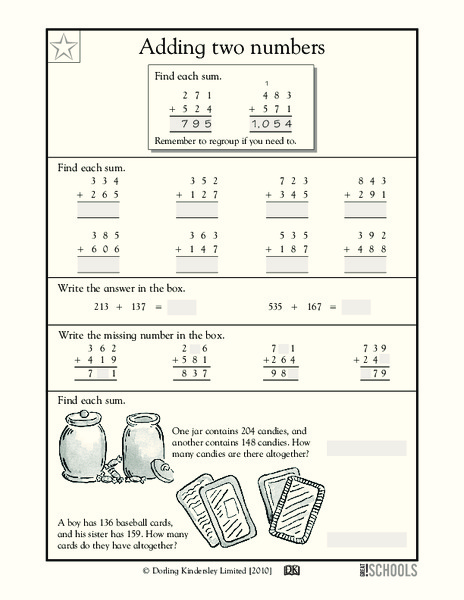Adding Two Numbers Worksheet