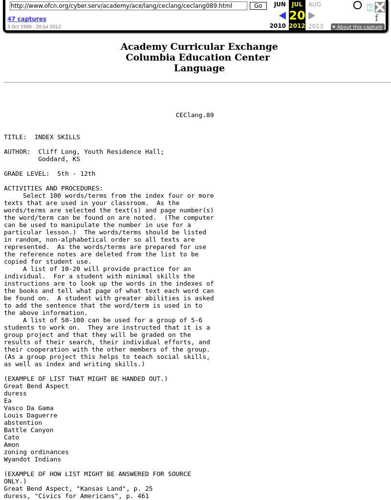 Index Skills Lesson Plan