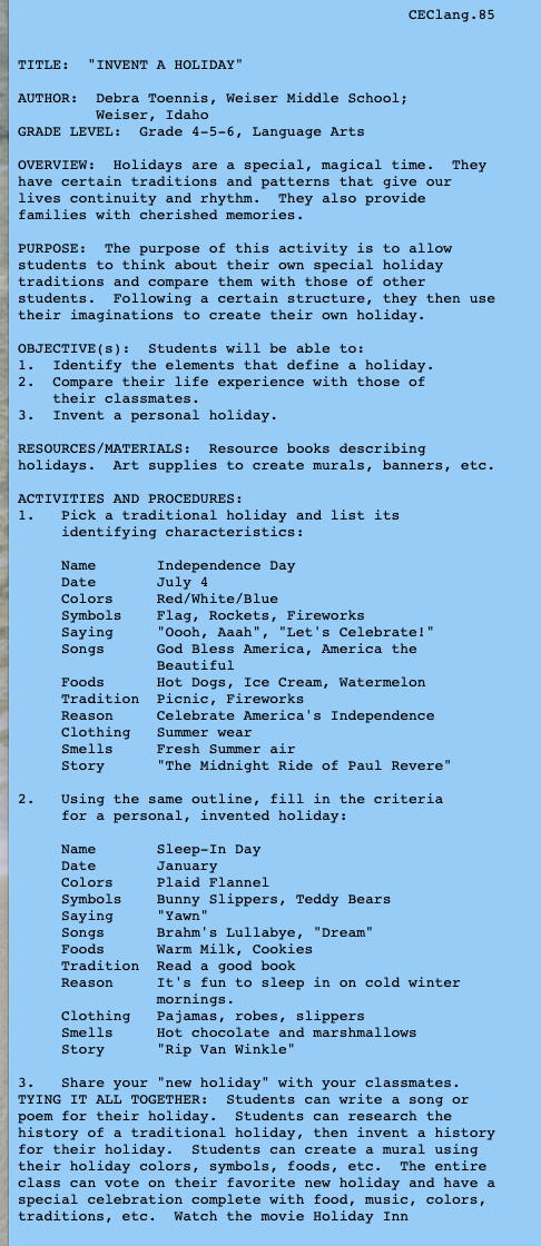 Invent a Holiday Lesson Plan