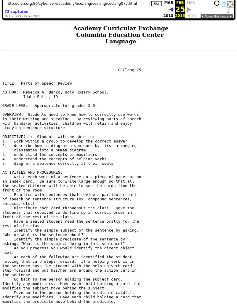 Parts of Speech Review Lesson Plan