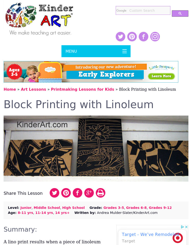 Linoleum Block Printmaking Lesson Plan