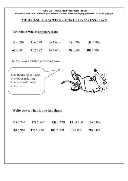 Adding/Subtracting--More Than/Less Than Worksheet