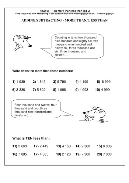 Adding/Subtracting--More Than/Less Than Worksheet