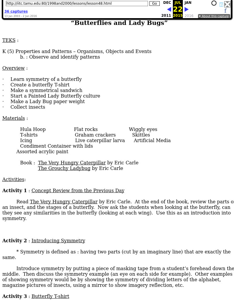 Butterflies And Lady Bugs Lesson Plan