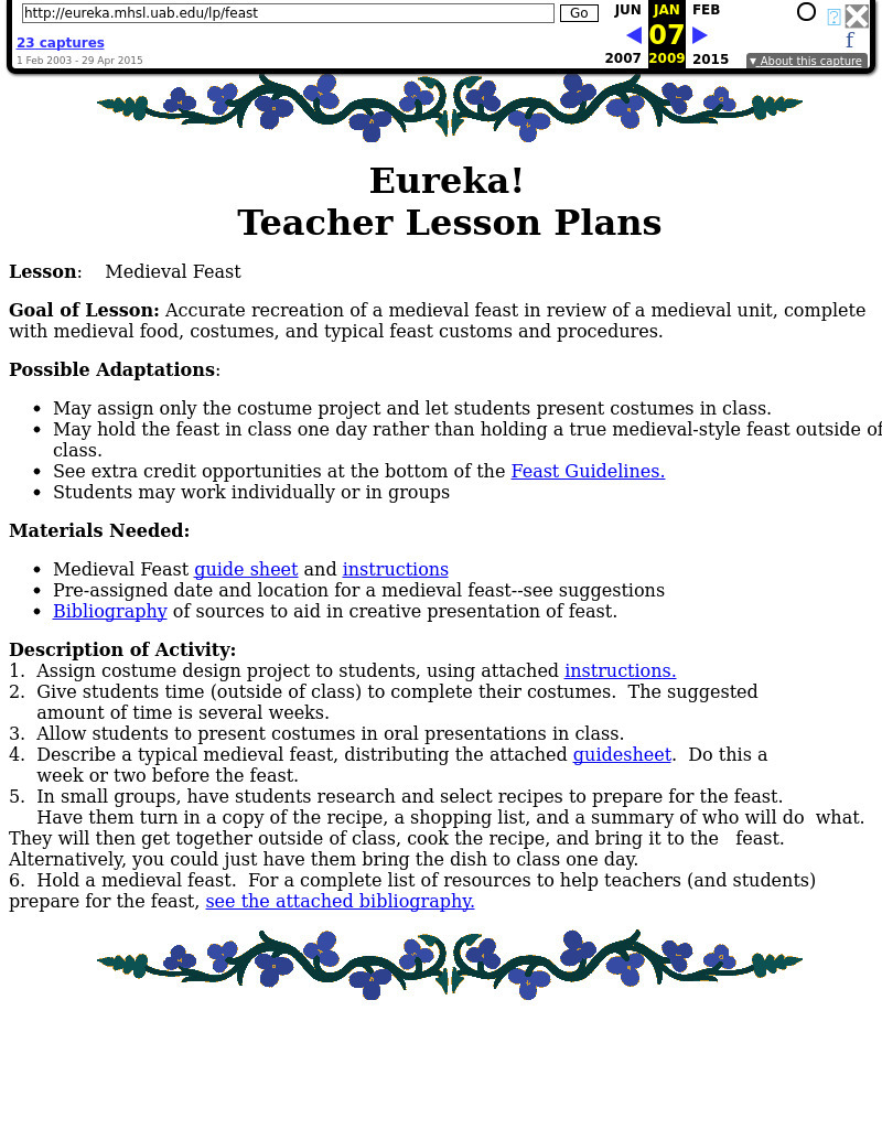 Medieval Feast Lesson Plan