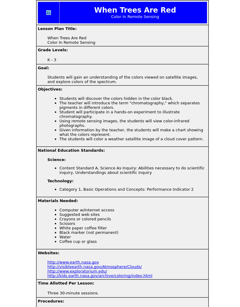 When Trees Are Red, Color in Remote Sensing Lesson Plan