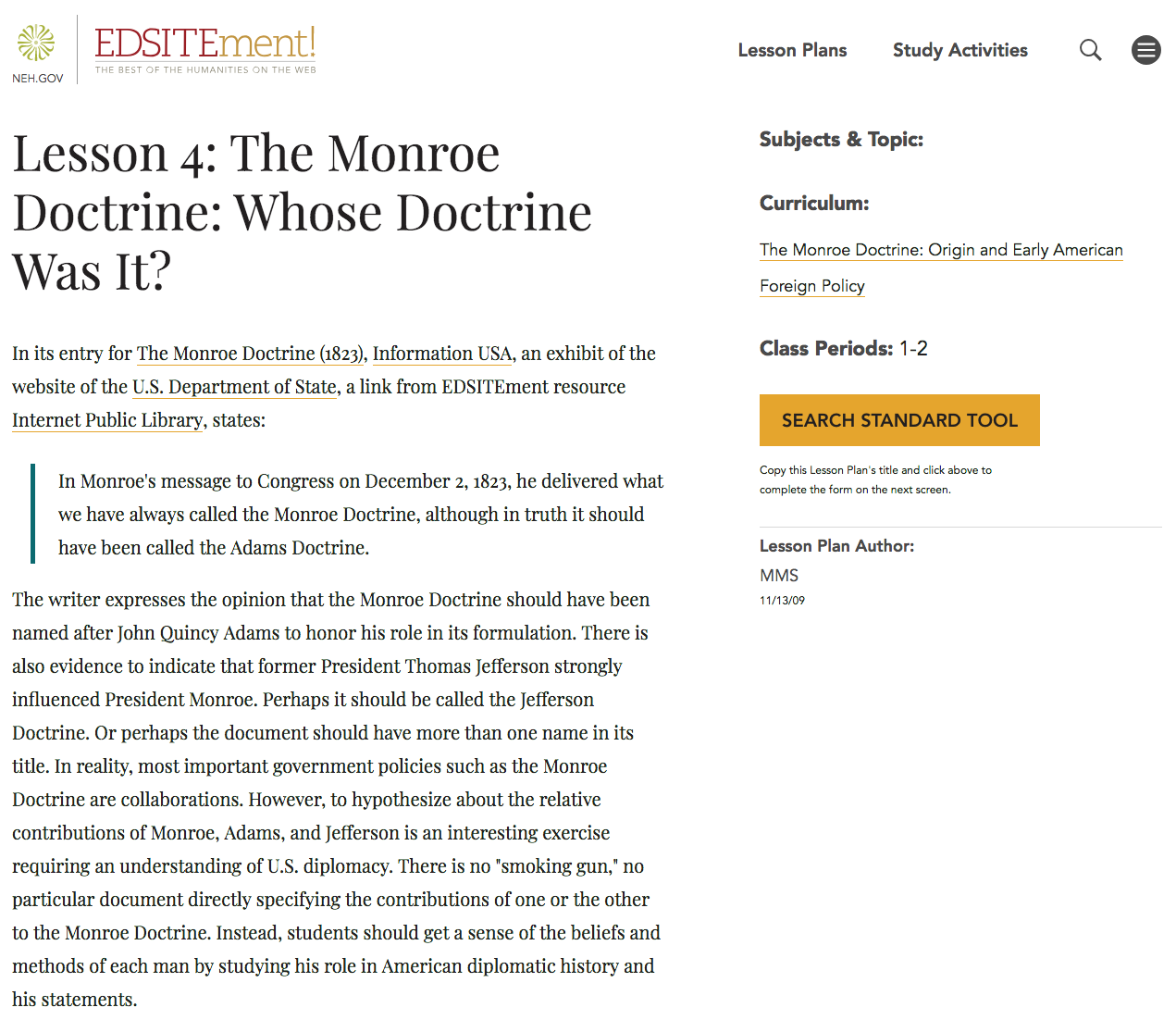 The Monroe Doctrine: Whose Doctrine Was It? Lesson Plan