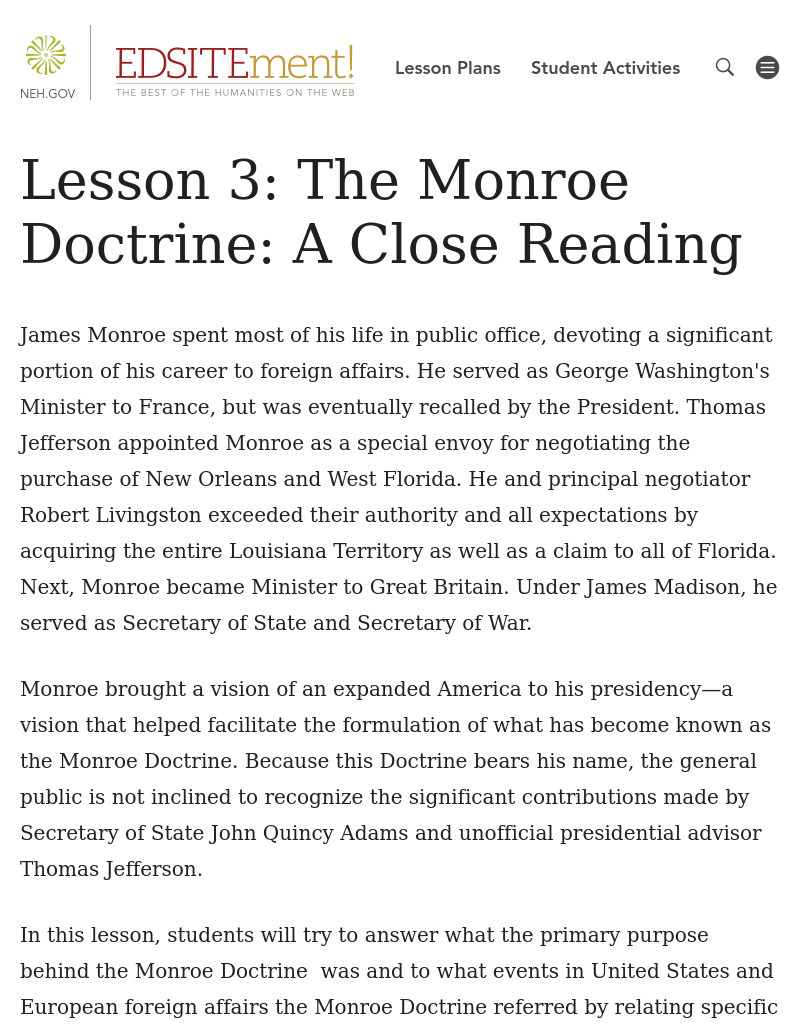 The Monroe Doctrine: A Close Reading Lesson Plan