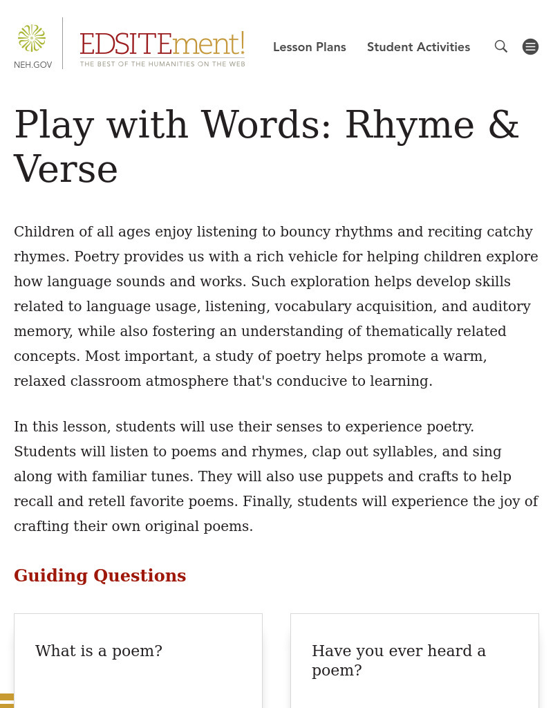 Play with Words: Rhymes & Verse Lesson Plan