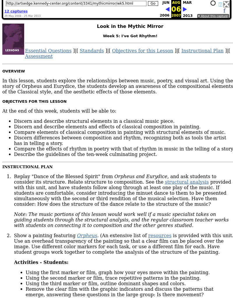 Look in the Mythic Mirror: I've Got Rhythm! Lesson Plan