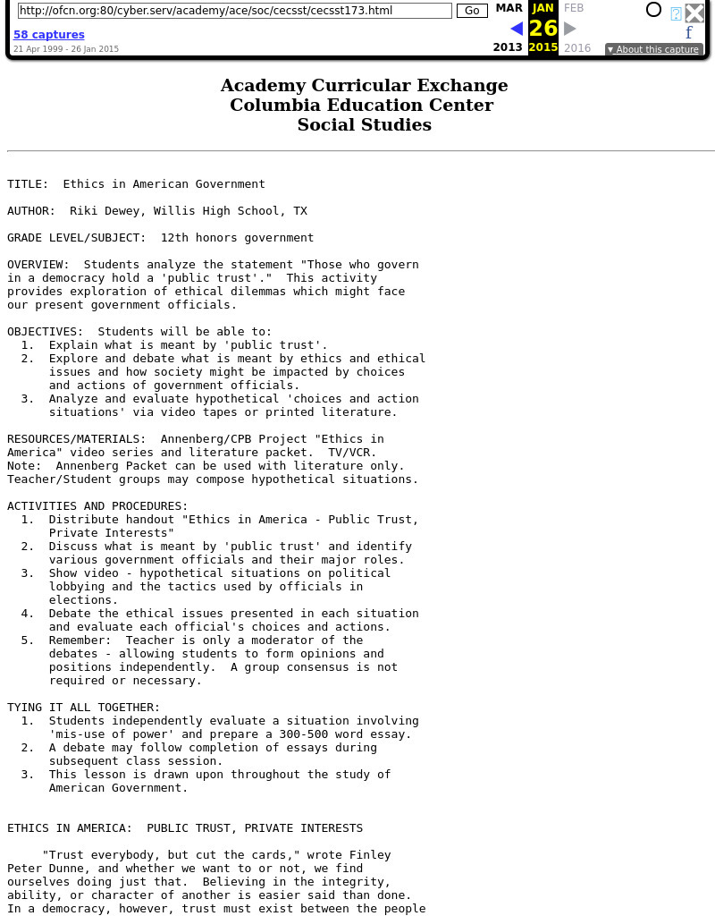 Ethics in American Government Lesson Plan