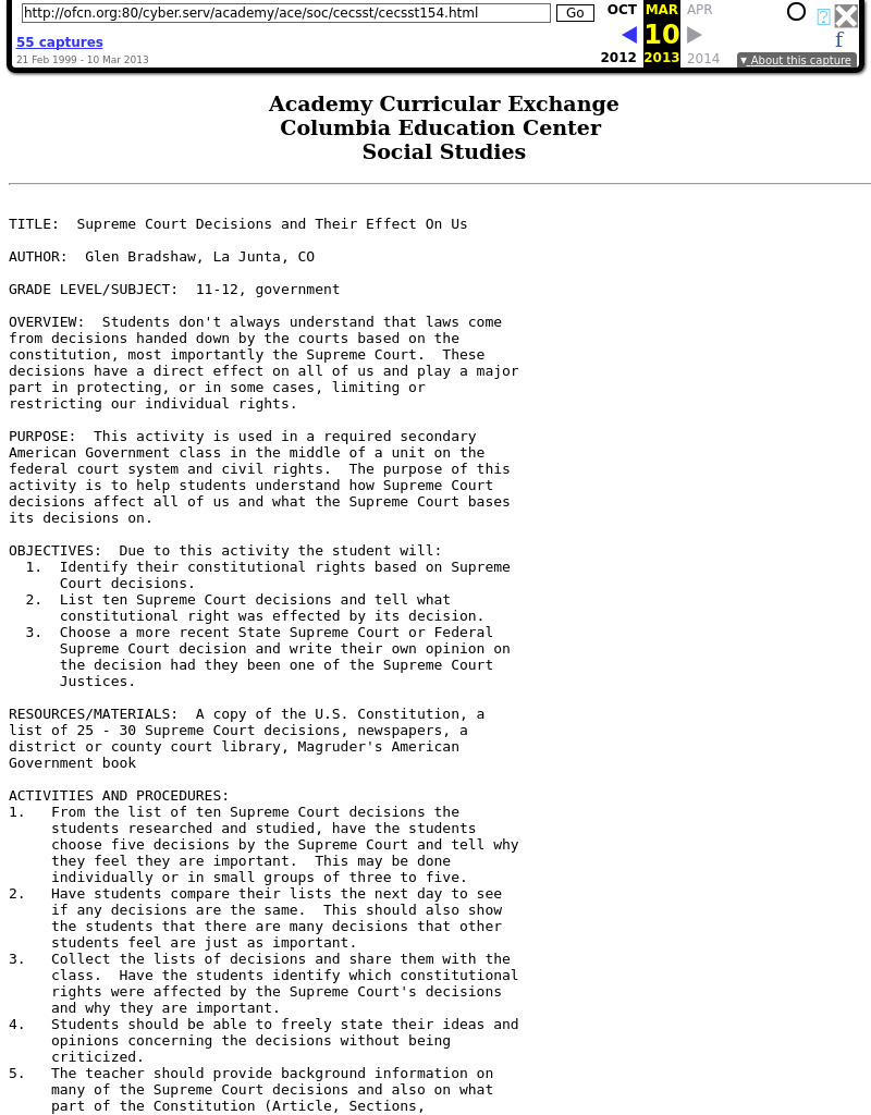 Supreme Court Decisions and Their Effect On Us Lesson Plan