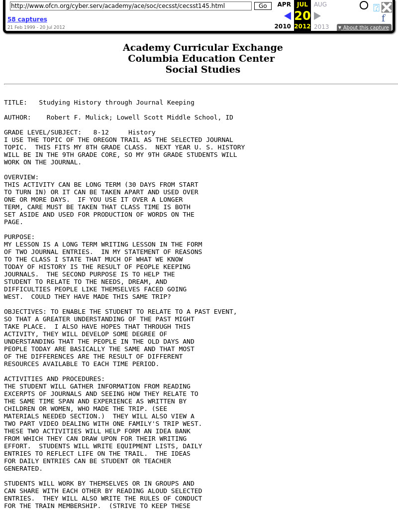 Study History through Journal Keeping Lesson Plan