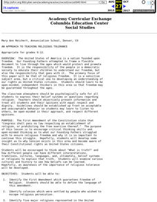 An Approach To Teaching Religious Tolerance Lesson Plan