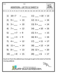 Addition - Up to 12 Sheet 4 Worksheet